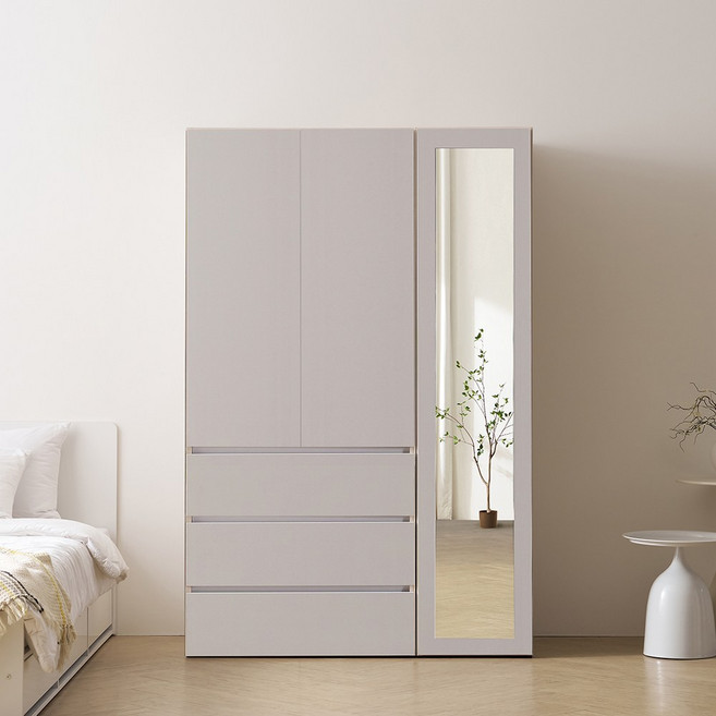 바로방가구 이븐 터치 빅수납 전신거울 서랍 옷장 1200세트 드레스룸 시스템장, 연그레이