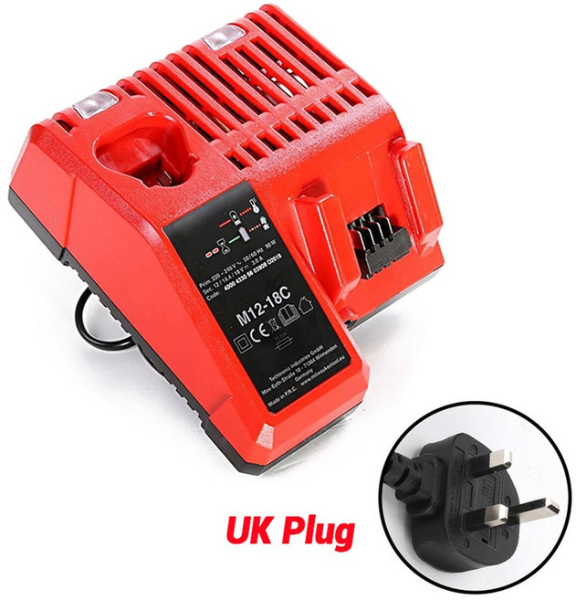12V 14.4V 18V 11 48 충전기 M14 배터리 이온 배터리용 C1418C M12 1815/1828/1840 M18 18C, 01 UK Plug, 1개
