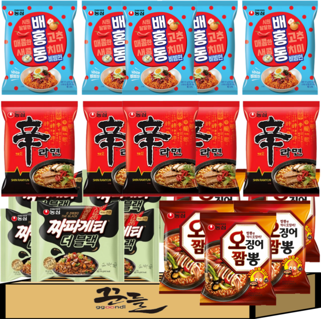 인기봉지라면 4종 세트(신라면5+배홍동비빔5+짜파게티더블랙5+오짬5)