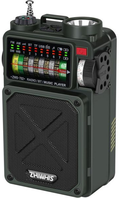 블루투스 AMFMSWWB 긴급 라디오 NOAA 알림 핸드 크랭크태양광4000mAh화이트 노이즈SOS베이스충전식 레트로 수신기 프리셋 지원 USBTF ZWS-702