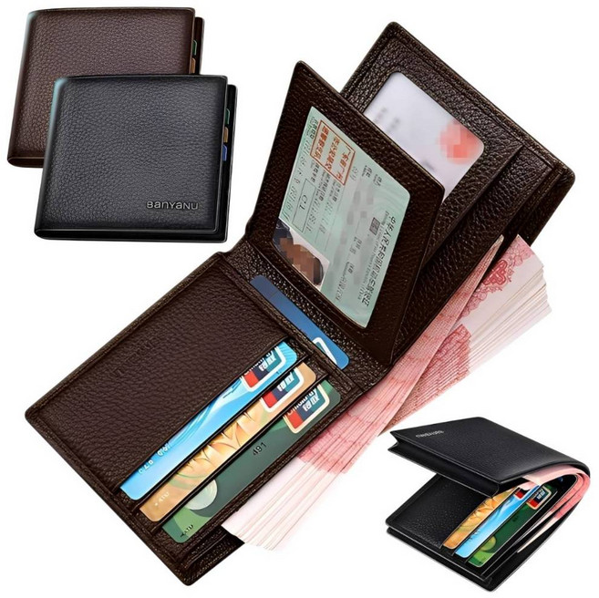 男生真皮短夾 牛皮錢包 咖啡色 厚款