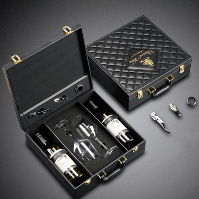 와인 케이스 액세서리 캐리어 세트 위스키 가방 다이아몬드 장식 더블 와인잔 와인백 C_블랙 이중 와인잔 상자