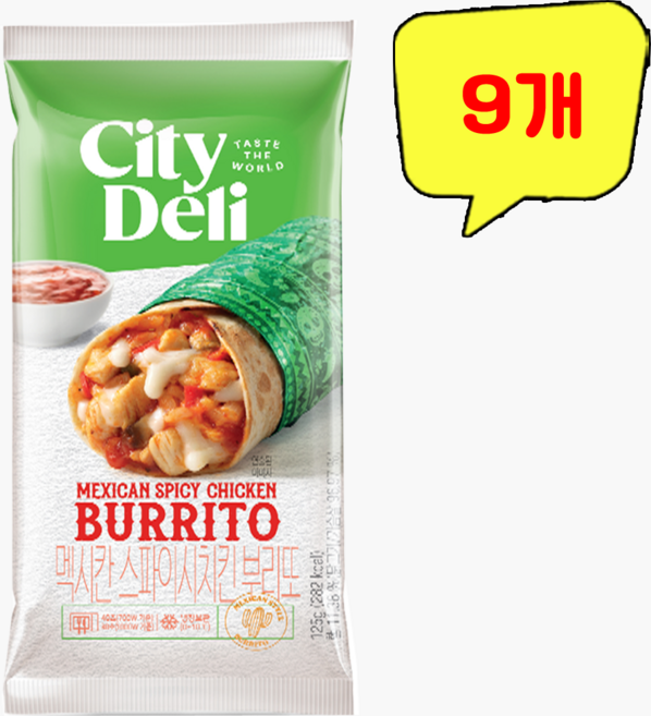 삼립 시티델리 멕시칸 스파이시 치킨 부리또, 9개, 125g