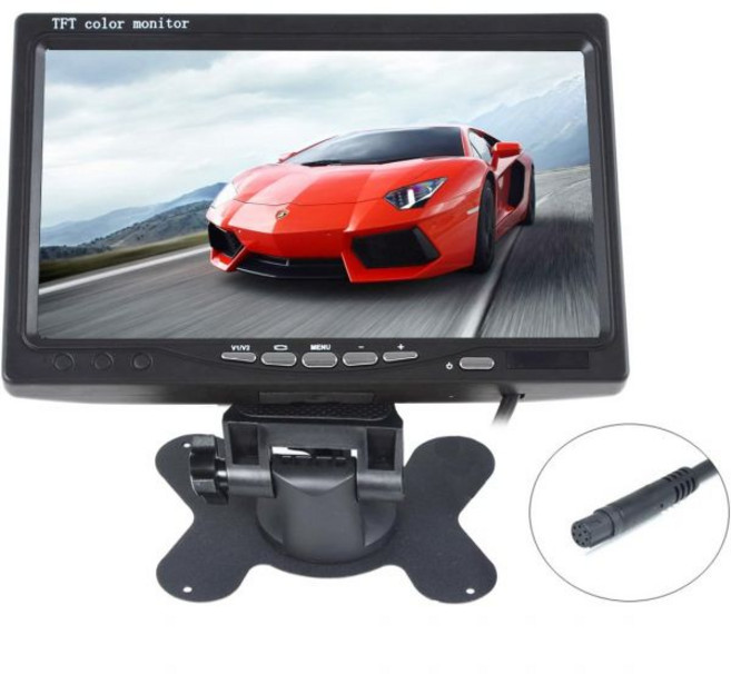 7인치 TFTLCD 차량용 모니터 2비디오 입력 차량 후방뷰 헤드레스트 DVD VCR 리모컨 스탠드 포함 화면 회전 지원 800 480 RGB 8핀 연결