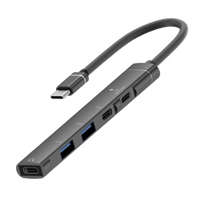 鋁合金多功能USB-C 5埠 耳機擴充集線器, 深灰, 1個