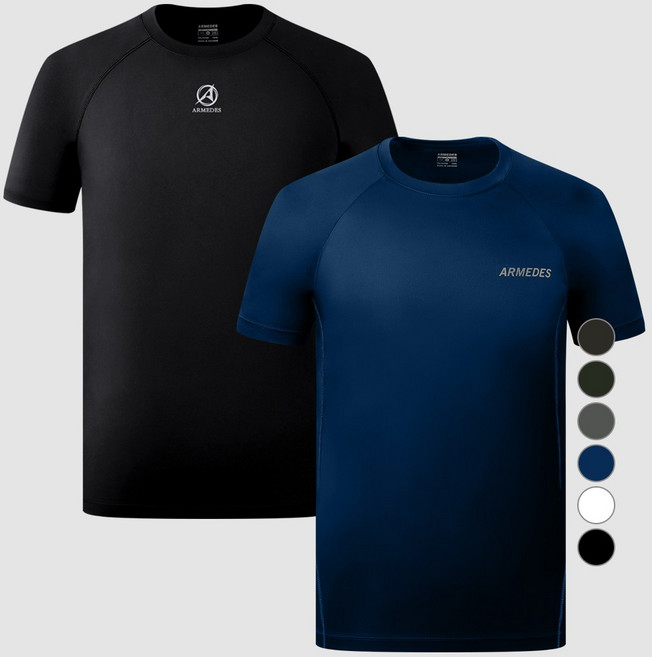 아르메데스 남성용 기능성 슈퍼 드라이 쿨 반팔 티셔츠 2매