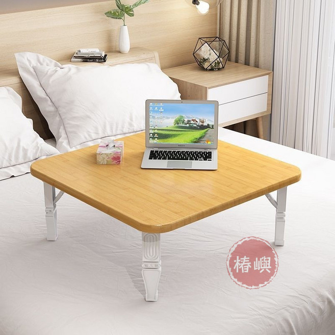 椿嶼折疊電腦桌榻榻米桌，多功能床上書桌，家用矮桌炕桌，飄窗小方桌, 深木紋炕桌（圓）,中號70*70*30cm