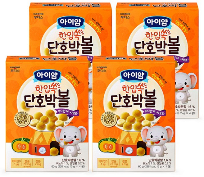 아이얌 일동후디스 한입쏙 단호박볼, 단호박맛, 60g, 4개