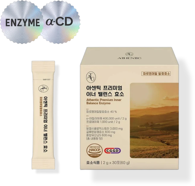 [효소+알파CD]아센틱 프리미엄 이너 밸런스 효소(30포) 알파CD효소 파로엠버밀발효 효소 글루텐분해효소 알파시클로덱스트린 자연발효효소, 1개, 30회분 - 쿠팡