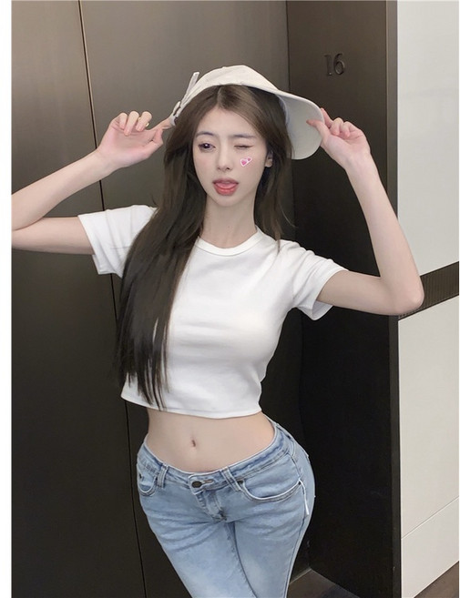 韓國女短t 性感露腰鏤空短板T恤