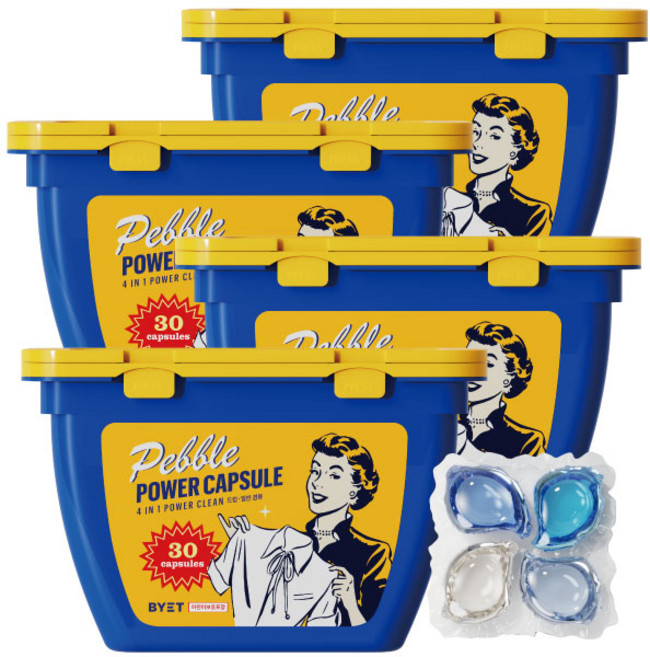 바이에트 페블 올인원 캡슐세제 이불 진드기 싹 비누향 4in1, 30개입, 4개