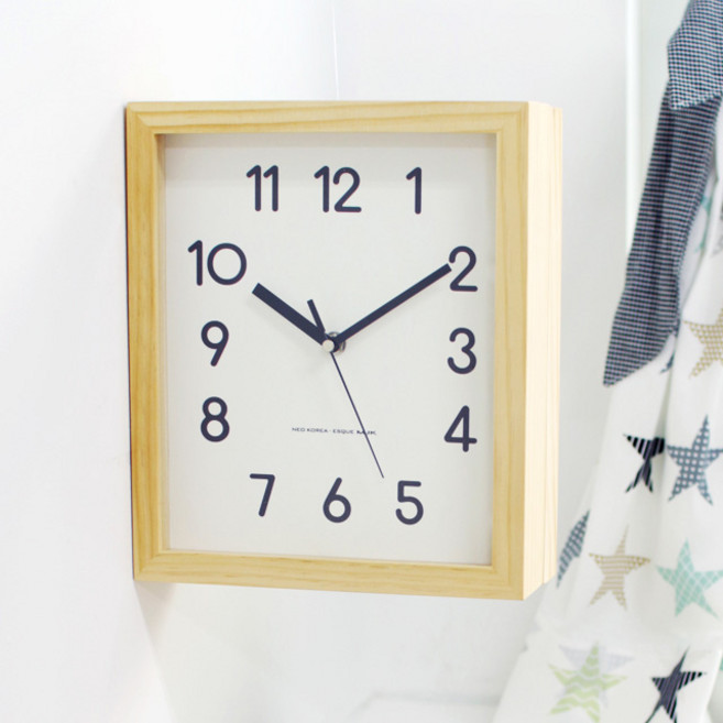 MJK 천연원목 무소음 양면시계, 네츄럴