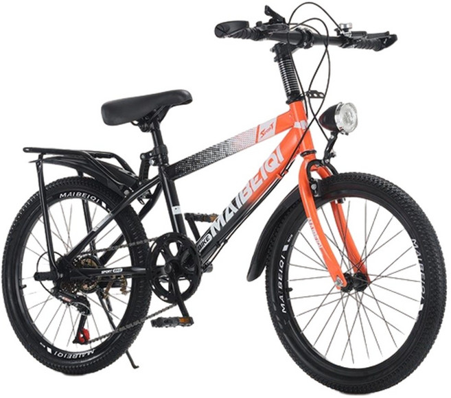 MAIBEIGI 兒童變速腳踏車 8-14歲, 24寸進階版 變速 黑橙色 輻條輪 後座 車燈, 24寸 建議身高150 - 170釐米