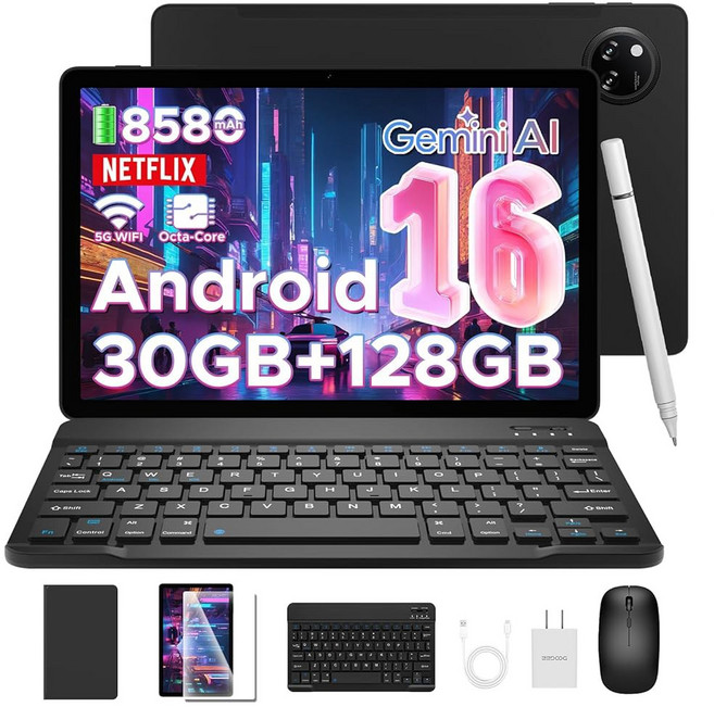 DOUGEE 탭 A9 Pro 안드로이드 16 태블릿 키보드 11인치 태블릿 제미니 AI 30GB 128GB/TF 2TB 옥타코어 게이밍 태블릿 90Hz 디스플레이 8580m, US A9PRO+V, Gray