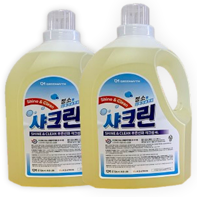 푸른신화 샤크린 알칼리세제 변기욕실화장실 주방기름때바닥 곰팡이 요석얼룩제거제 4L+4L, 2개, 4L