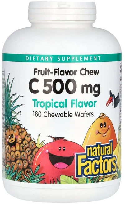 네츄럴펙터스 과일 맛 츄 비타민C 트로피컬 맛 500mg 츄어블 웨이퍼 180개, NFS01329, 1개, 180정 - 쿠팡