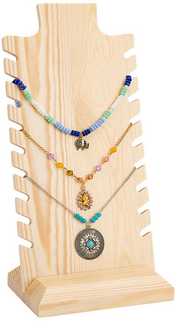 1세트 목걸이 진열대 거치대 걸이 악세사리진열대 원목 수납 전시대 17.5x12x36cm