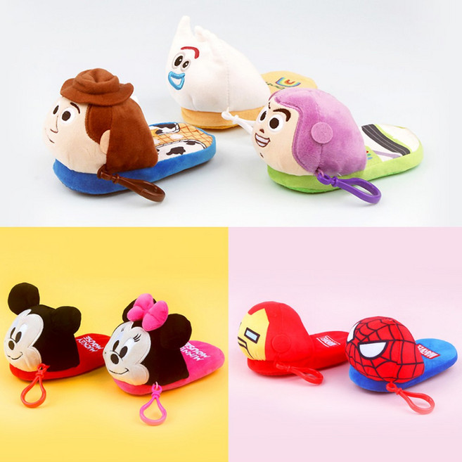 [돌앤돌스] 디즈니 슬리퍼 가방고리 13cm-캐릭터인형 봉제인형 가방걸이 열쇠고리 장식인형 인형선물, 미니마우스, 1개