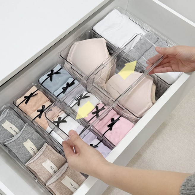 길이조절 칸막이 투명 속옷 양말 카니카니 서랍 정리함, 1개, 분리형 칸막이 속옷정리함