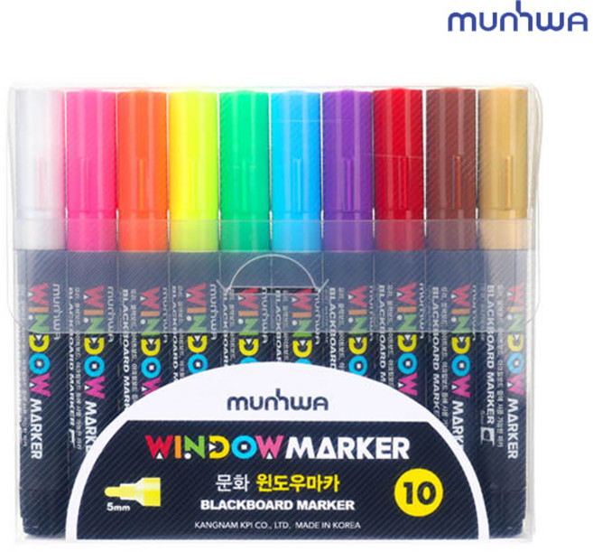 문화연필 윈도우마카 10색, 하양,핑크,주황색,노랑,연두색,파랑,보라,빨강색,갈색,베이지, 10개