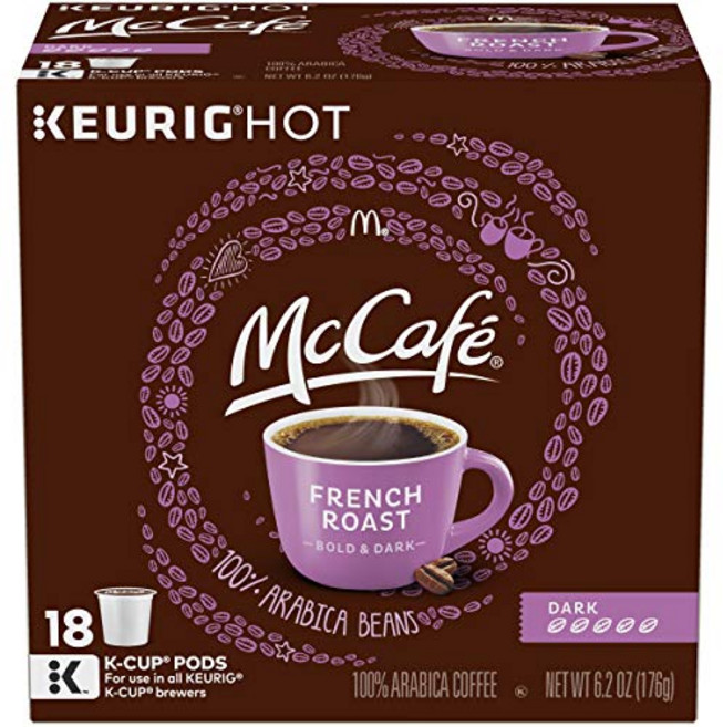 맥카페 프렌치 다크 로스트 K-컵 커피 포드 (18개 포드) McCafé French Dark Roast K-Cup Coffee Pods (18 Pods), 프렌치 로스트, 1개(18팩), 1개