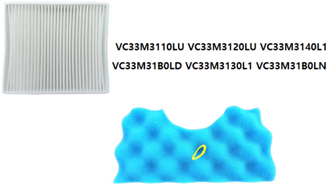 (호환)삼성 청소기 스펀지 먼지통 필터 배기 필터 VC VC33M3110LU VC33M3120LU VC33M3140L1 VC33M31B0LD VC33M3130L1 VC33M31B, 삼성스폰지+사각화이트 세트, 1개