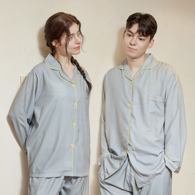 MUGIO 클래식 스트라이프 남성 여성 잠옷 세트