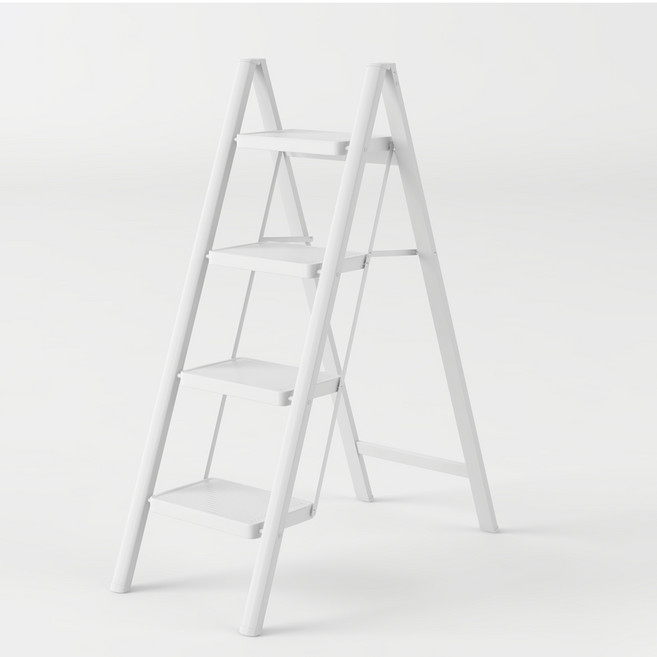 [리퍼] 가정용 접이식 사다리 A11 4단 KLA-3976 세차 청소 인테리어 발판 스툴, 화이트
