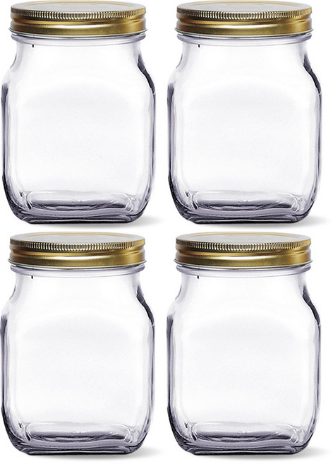 경성리빙테크 사각 유리병 골드캡, 900ml, 4개