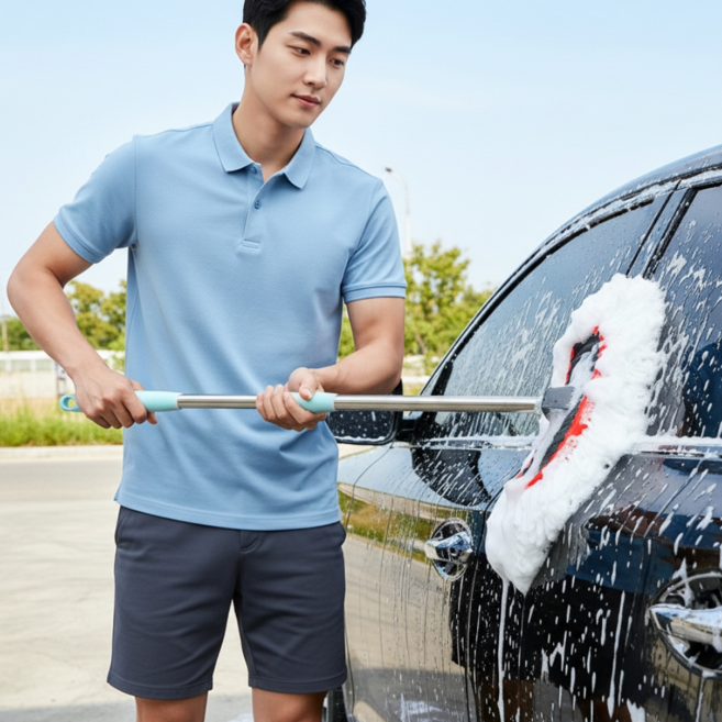 사각마켓 고급 차량용 잔기스방지 2단 실크 세차 밀대, 1개, 그린