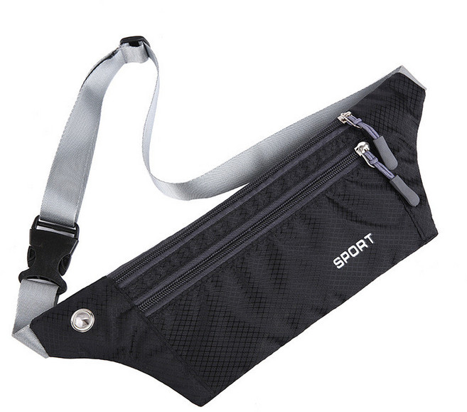 戶外運動腰包 男跑步手機袋 健身貼身尼龍防水 運動包, 黑色, 1個