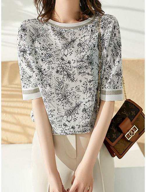 에꼴드파리 파브 프린트 라운드 블라우스 F57WBB026Z