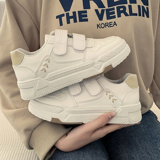 新款百搭春季透氣韓版學生平底休閒板鞋魔術貼小白鞋女