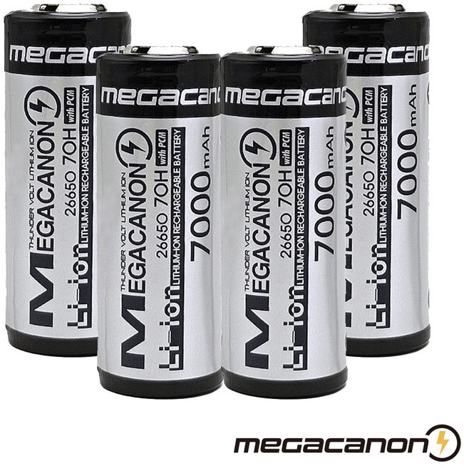 메가캐논 26650 리튬이온 충전지 7000mAh 13A 고방전 3.6V 보호회로 KC인증, 4개