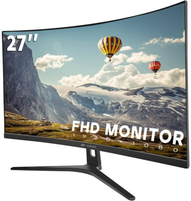 CRUA 32인치 커브드 게이밍 모니터 4K UHD 3840 2160P VA 화면 1500R 144Hz / 160Hz 컴퓨터 AMD 프리싱크 120 sRGB 내장 스피커 벽걸이, 27 inch