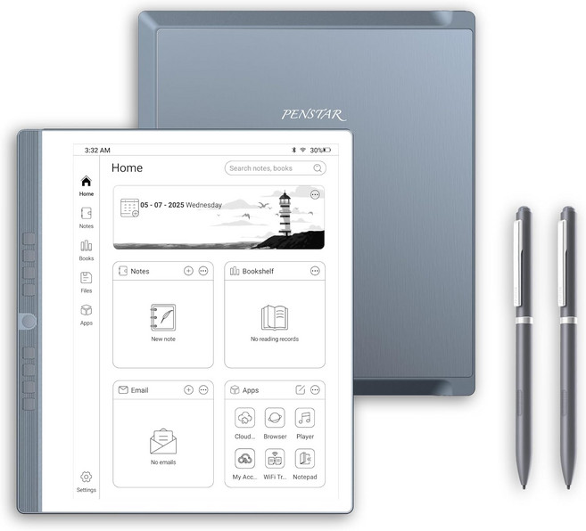 펜스타 eNote 2 종이 태블릿 번들 10.3인치 펜 전용 화면 필기 전자 노트북 디지털 메모장 폴리오 커버가 있는 PPI 4GB 128G 잉크 리더기 300개 B5 2개, eNote 2 Bundle, 1