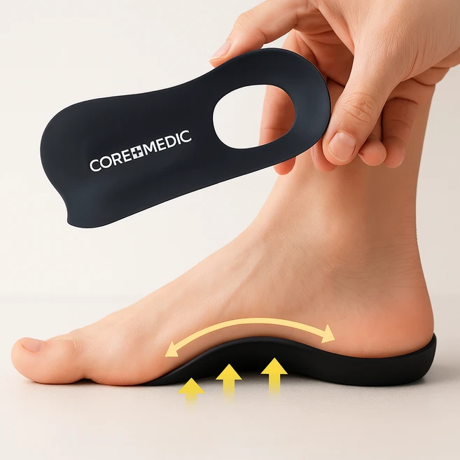 코어메딕 족저근막 아치 보조 기능성 깔창, 블랙, 1세트 - 쿠팡