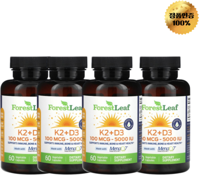 2+2 포레스트리프 비타민K2 D3 5000IU 베지 캡슐 60정, 4개