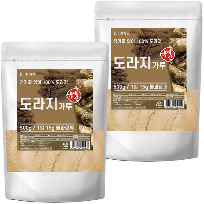 건강중심 국산 도라지 분말 가루, 2개, 500g