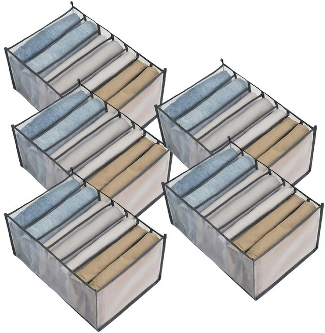 마벨인홈 메쉬 망사 통풍 옷장 구분 보관 옷정리함 7칸, 5개, 그레이