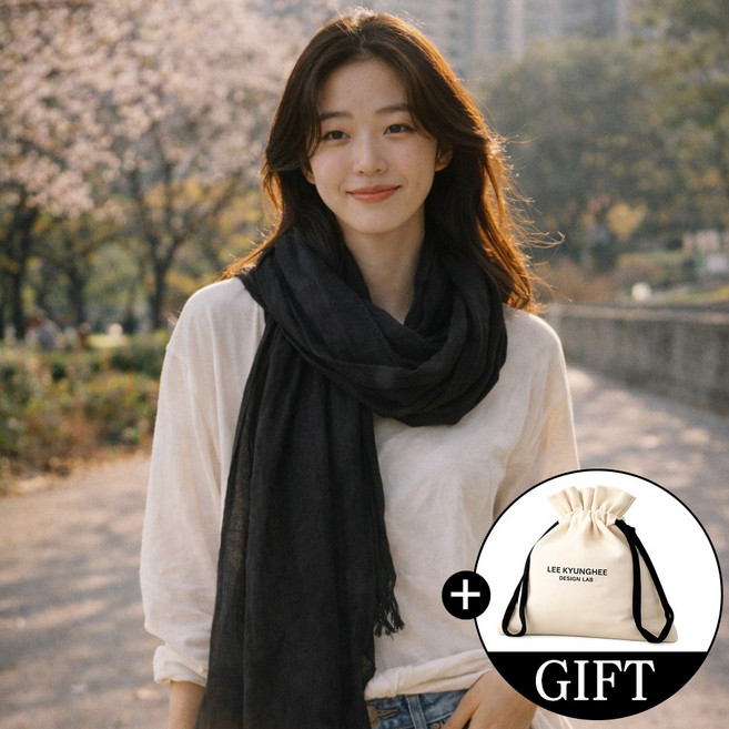 이경희 디자인랩 자체제작 와이드 롱 스카프 대형 머플러 여성 사계절 봄 가을 풍성한 빅사이즈 숄 스카프 파우치 증정