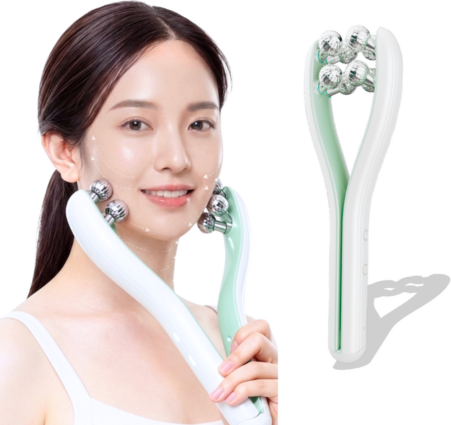 GURAN EMS 페이스롤러 디바이스 마사지기 고주파 브이라인 얼굴 마사지기, 그린, LH-1003