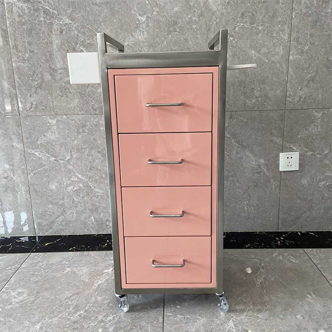 미용 미용실 트레이 이동식 시술 웨건 가위 정리대, 핑크, 1개