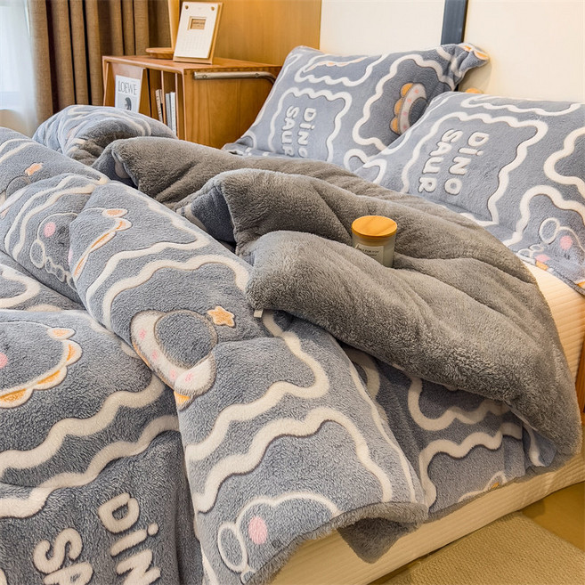 [봄 맞이 특가] 모다까사 자가발열 양털 캐시미어 양면 극세사 두꺼운 겨울 이불 토끼털터치, 블루 공룡