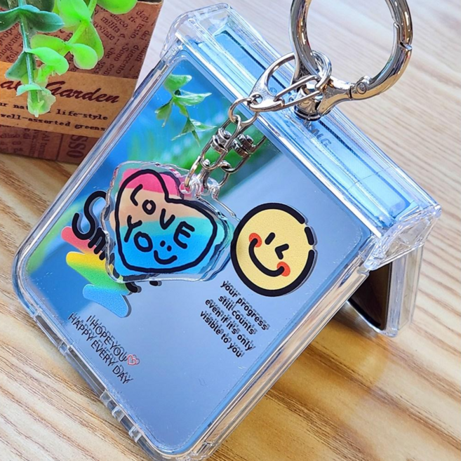 갤럭시Z플립 레인보우 스마일미러 힌지보호 핑거키링 케이스