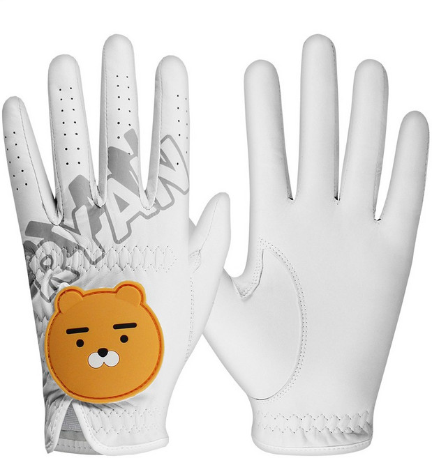 카카오프렌즈골프 남성용 양피 라이언 골프장갑 왼손용 KMG10001, 화이트, 1개
