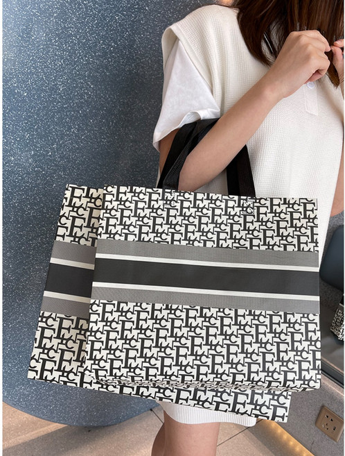 복장 부직포 쇼핑백 소중대 포장봉투 손잡이 선물봉투 쇼핑백 리유저블, 블랙화이트 EC32x27x10cm, 25개