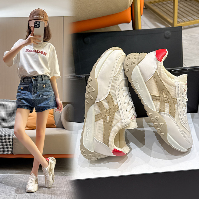 ANYOU 여성 메쉬 키높이 발편한 통기성 가죽 캐주얼 운동화