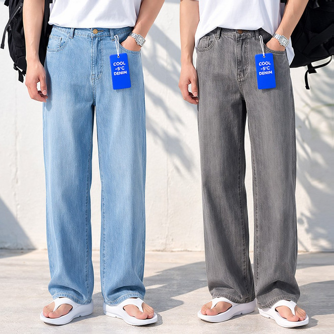 남자 여름 아이스 청바지 냉감 데님 와이드 밴딩 팬츠