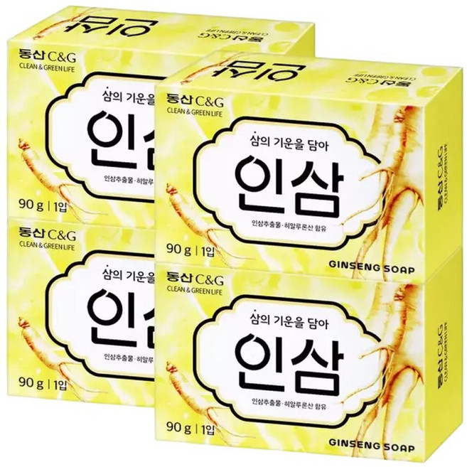 동산 인삼비누 90g x 4개 / 세수 세안 샤워 클렌징 핸드 비누, 4개입